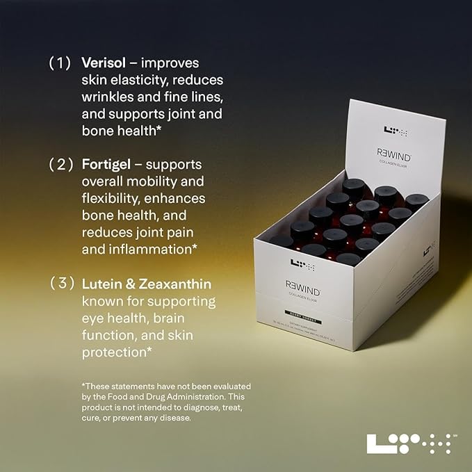 LTH Rewind Collagen Elixir - Trusted by Life Time Fitness Members - with Collagen Peptides, Hyaluronic Acid & Antioxidants - Supports Hair, Skin, Joint & Bone Health - Berry-Sorbet, 30 ml (15 Pack)