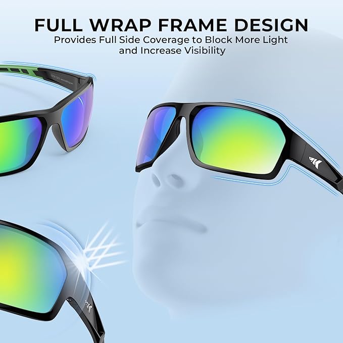 KastKing Chippewa Polarized Fishing Sunglasses, UV400 Protection Full Wrap Frame Sports Cycling Sunglasses, 1.0mm TAC Lenses