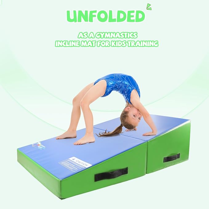 Kangaroo Hoppers Incline Gymnastics Mat, 48”x24”x14” / 56"x28"x15" / 34”x24”x13” Folding Wedge for Kids Tumbling, Skill Training, Multiple Colors Cheese Mat for Gymnastics, Home Gym Exercise