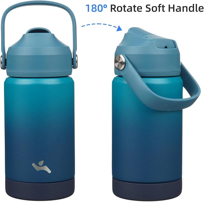 Insulated Water Bottle with Straw Lid,12 oz Stainless Steel Vacuum Metal Bottle with Silicone Handle,Vast