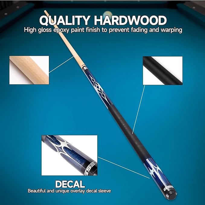 GSE Games & Sports Expert 58" 2-Piece Canadian Maple Hardwood Billiard Pool Cue Sticks for Men/Women, House or Commercial/Bar Use (Several Colors, Weight 18oz, 19oz, 20oz, 21oz Available)