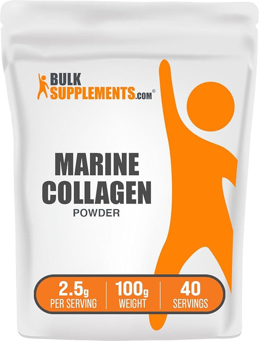 BulkSupplements.com Marine Collagen Powder - Marine Collagen Peptides Supplement, for Hair, Skin, & Nails - Hydyrolyzed & Gluten Free, 2.5g per Serving, 100g (3.5 oz) (Pack of 1)
