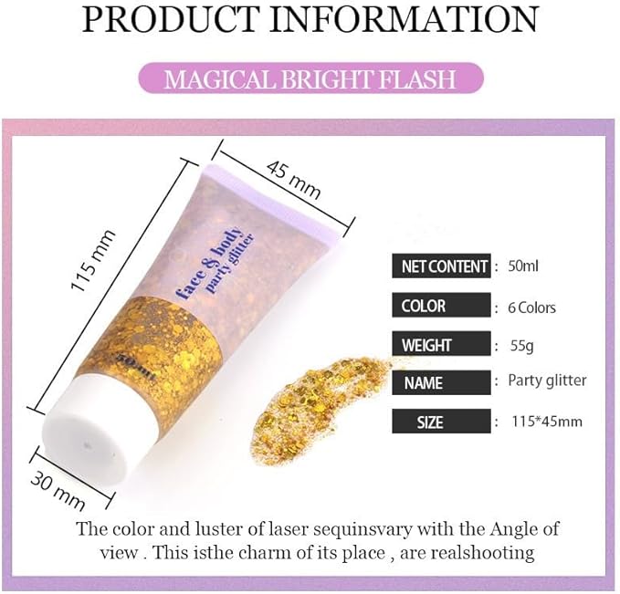 Rose Body Glitter,Sparkling Neon Outfit Party Holographic Sequins Paint Body Glitter Gel Makeup.(04# Rose)