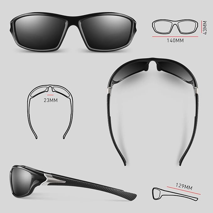 Polarized Sports Sunglasses for Men Women,Fishing Driving Rectangular Goggles UV400 Protection