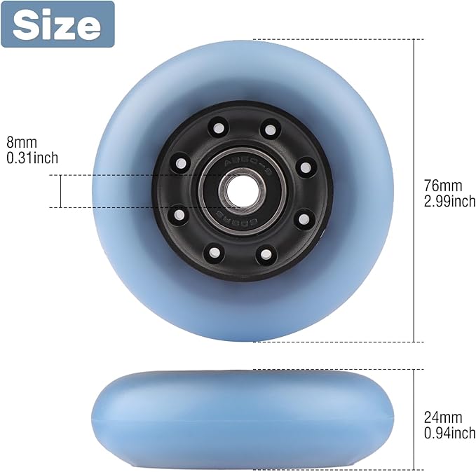 2-Pack 76mm PU Caster Board Replacement Wheel Set 90A Compatible with Razor RipStik Classic Air, DLX G Ripsurf (Blue)