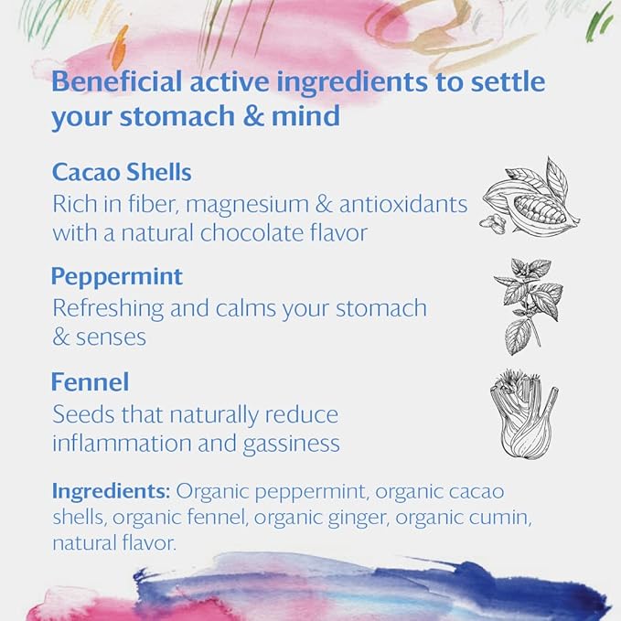 Grace Farms SETTLE Wellness Organic Tea Blend (50 Sachet Pouch) | Peppermint Cacao | Relaxing and Digestive Support | Fairtrade and Kosher | Filled With Antioxidants and Stress-Relieving Herbs | Gives Back 100% of Profits