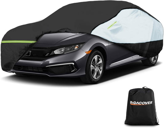 Universal Sedan Car Cover Fit for Toyota Corolla, Honda Civic, Nissan Sentra, Ford Focus, Chevy Cruze,Waterproof All Weather Anti-UV Windproof Snow Protection - Up to 193''(L)