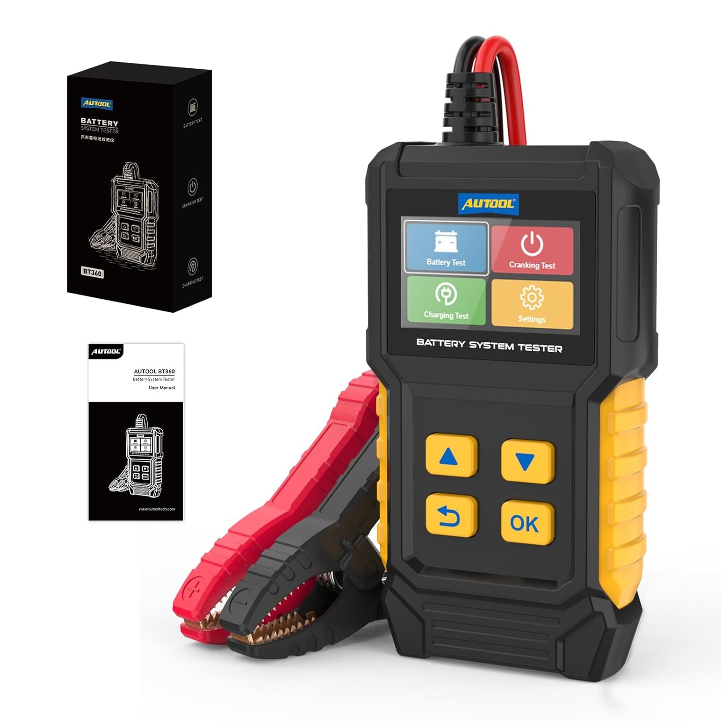 AUTOOL Car Battery Tester 12V 24V Battery Load Tester 30-2000 CCA Automotive Battery Tester, Cranking Charging System Analyzer, Color Screen Data Review Reverse Polarity Protection