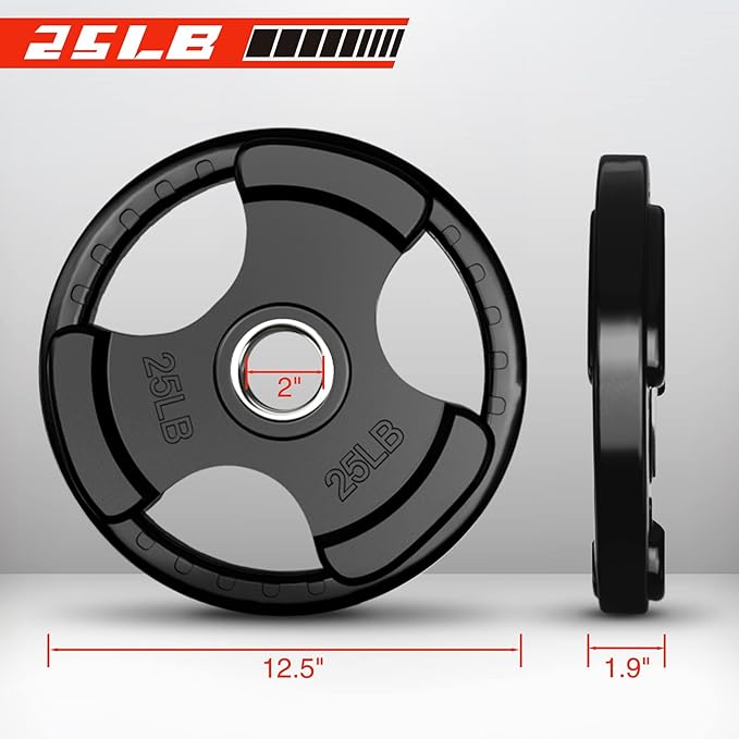 RitFit Olympic Rubber Grip Plates for Barbell, 2-Inch Weight Plates for Weightlifting and Strength Training in Home & Gym, Single, Pair and Sets(2.5/5/10/25/35/45 LB)