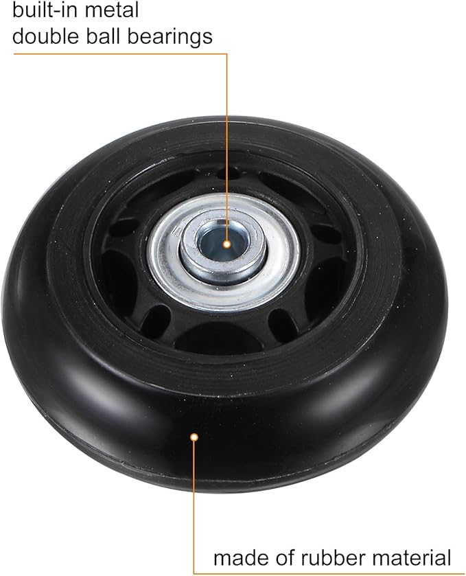 uxcell Replacement Luggage Wheels 64x24mm Suitcase Wheel Repair Kits Include 2 PU Bearing Wheels & Washers, Wrenches & Axle Screw for Trolley Bag, Inline Skate and Caster Board