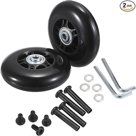 OwnMy 80mm x 23mm Luggage Wheels Replacements - Set of 2 Mute Suitcase Replacement Wheels with Black Screws Axles Bearings, Rotatable Rubber Luggage Suitcase Swivel Wheel Kit