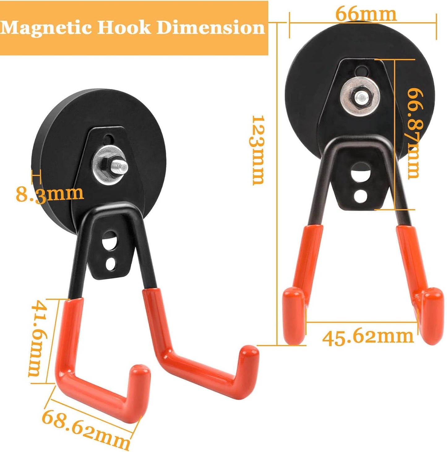 Strong Magnetic Hooks Heavy Duty, 2.59" Garage Magnet Hooks with Anti-Slip Coating for Hanging, Industrial Strength Utility Magnets Hooks, for Metal Cabinets, Cordless Drills, Cruise Cabin, Pack of 2