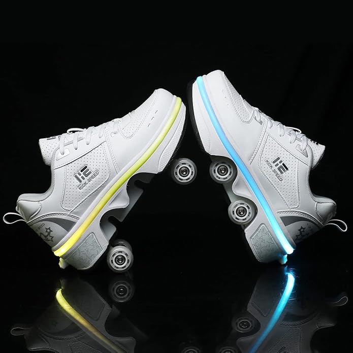 2-in-1 Roller Skates & Sneakers Unisex Retractable Wheels Outdoor Fun & Fitness Kick Roller Shoes