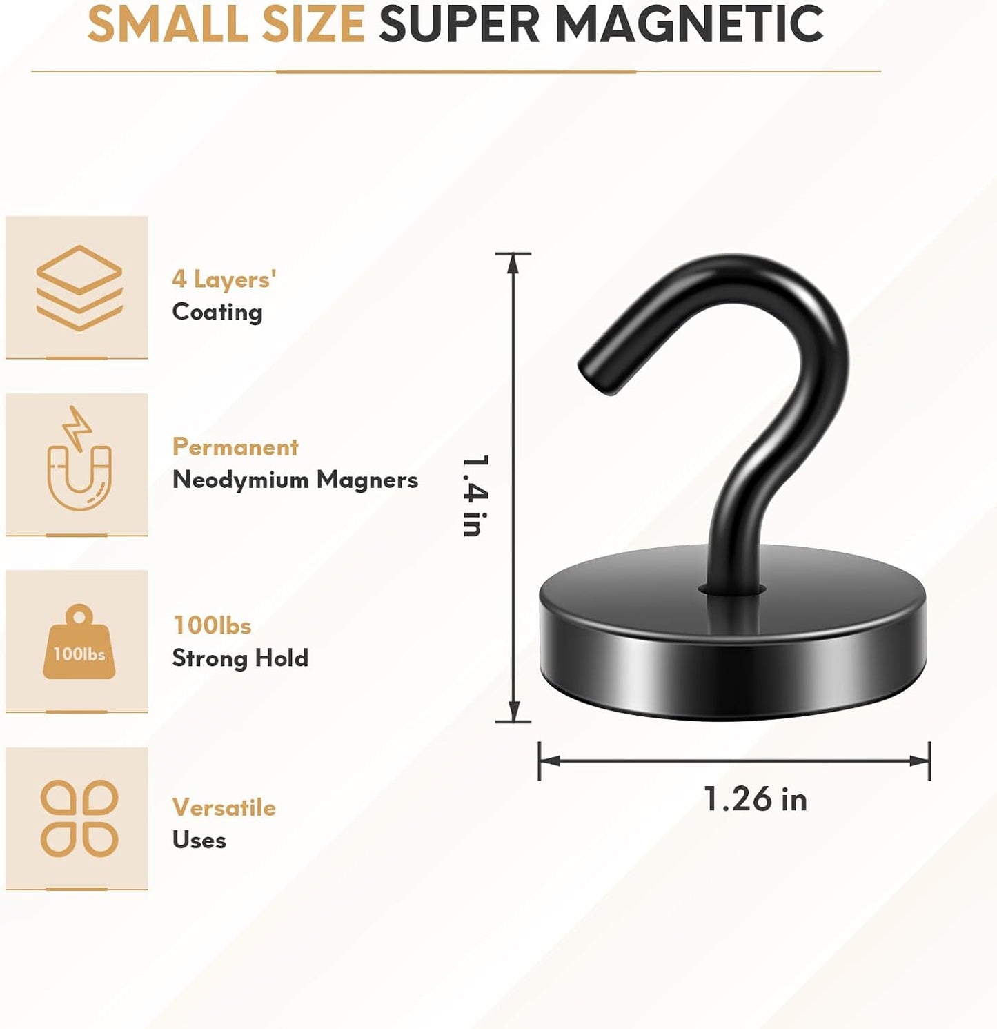 Neosmuk Magnetic Hooks, Cruise Ship Essentials, 120lb+ Heavy Duty Magnetic Hooks for Cruise Cabins, Refrigerator, Grill, Hanging, and Travel | Extra Strong Must-Haves Magnet Hook,Black, Pack of 10