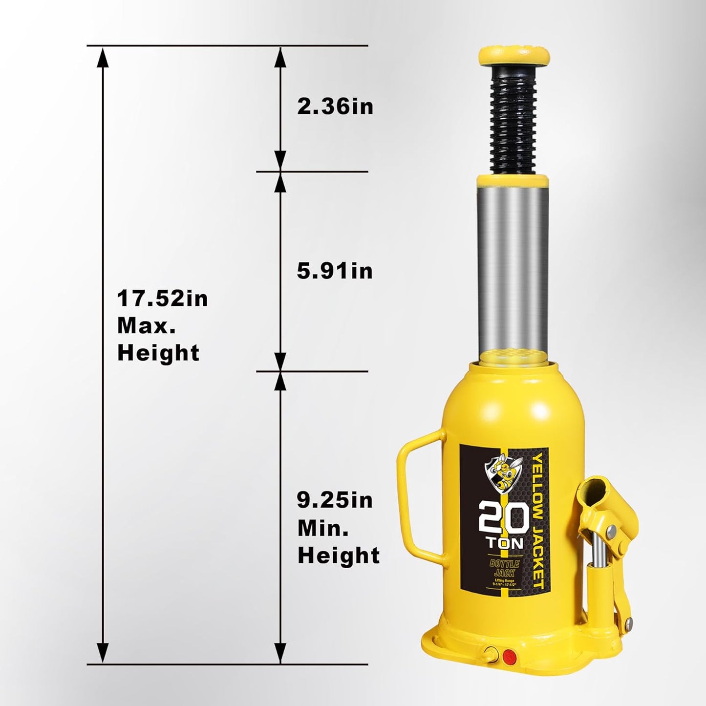 YELLOW JACKET 20 Ton Muti-Directional Welded Bottle Jack (40,000lb), Horizontal Bottle Jacks Use for Car, Pickup, Truck, RV, Auto Repair, Hydraulic Bottle Jack, Yellow