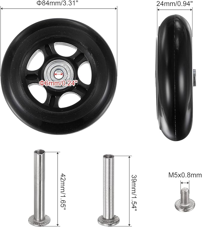 uxcell Replacement Luggage Wheels 84x24mm Suitcase Wheel Repair Kits Include 2 PU Bearing Wheels & Washers, Wrenches & Axle Screw for Trolley Bag, Inline Skate and Caster Board