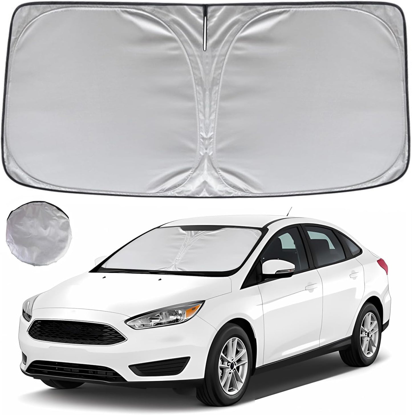 KAYZT Windshield Sun Shade for 2012-2018 Ford Focus S, RS, ST, SE, SEL, Titanium, Electric Sedan Hatchback Foldable Sunshade Front Window Custom Fit Car Accessories