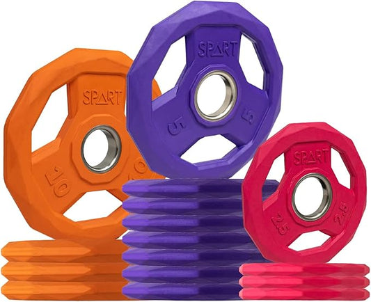 SPART Color Coded Weight Plate 2-Inch Rubber Coated Olympic Grip Plate for Barbell, Solid Cast Iron Weight Plates for Strength Training, Weightlifting, Crossfit, Home Gym, 2.5LB/5LB/10LB/25LB/35LB/45LB, Pair