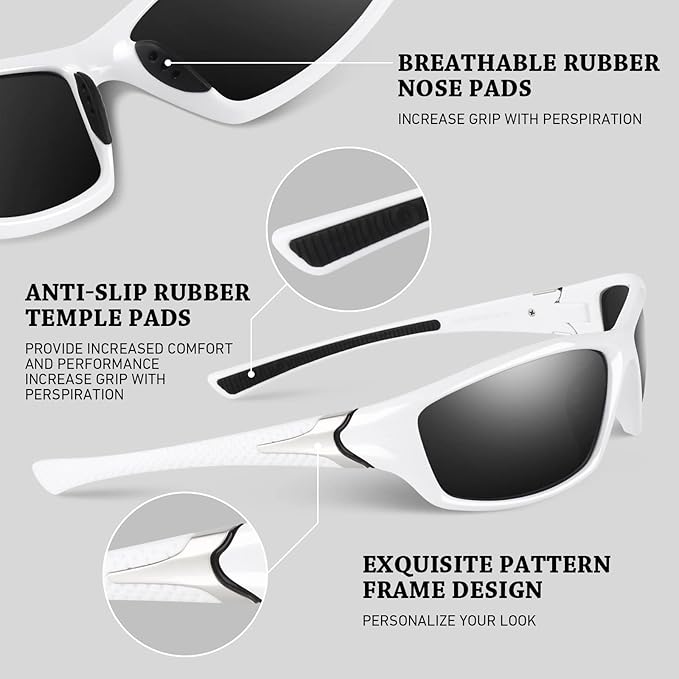 Polarized Sports Sunglasses for Men Women,Fishing Driving Rectangular Goggles UV400 Protection