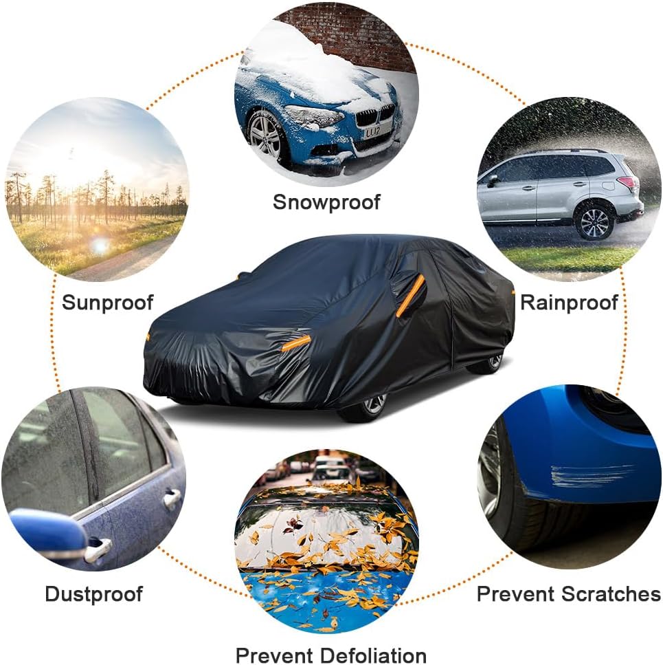 Kayme 7 Layers Car Cover Custom Fit for BMW 3 Series 320i 325i 328i 330i 335i (2013-2025) Waterproof All Weather for Automobiles, Outdoor Full Cover Rain Sun UV Protection.Black