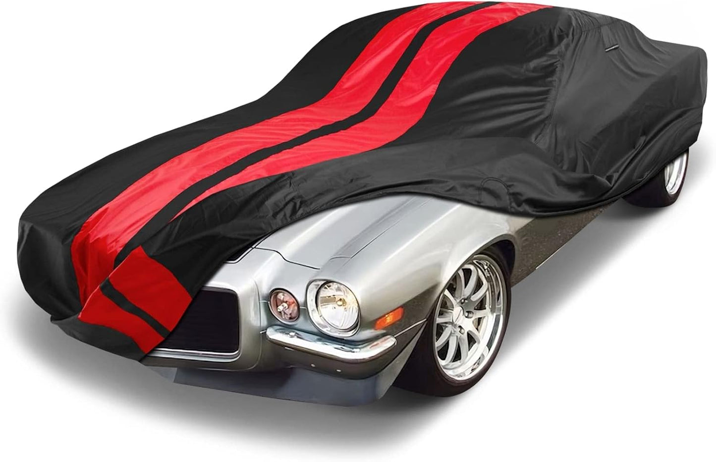 iCarCover Custom Car Cover Compatible with Camaro 1967-1969, Waterproof All Weather Rain Snow UV Sun Protector Full Exterior Indoor Outdoor Car Covers, Stripe (Black/Red)
