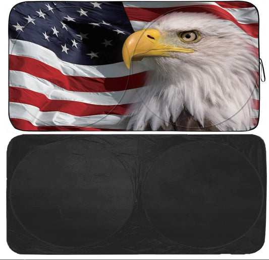 Gven Car Shade Patriotic Sun Shade with USA Flag Front Windshield Shade for Heat Protection Patriotic Car Accessories for Pickup Truck SUV (Flag, L)