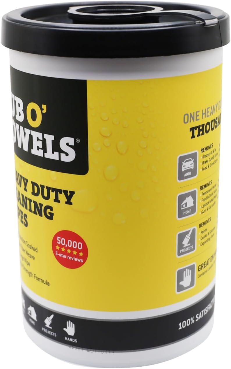 Tub O' Towels Heavy-Duty Multi-Surface Cleaning Wipes, 10" x 12", 90 Count Canister, Removes Grease, Grime, Tough Stains, Durable Disposable Wipes for Home, Garage, Outdoor Cleaning Tasks, 2-Pack