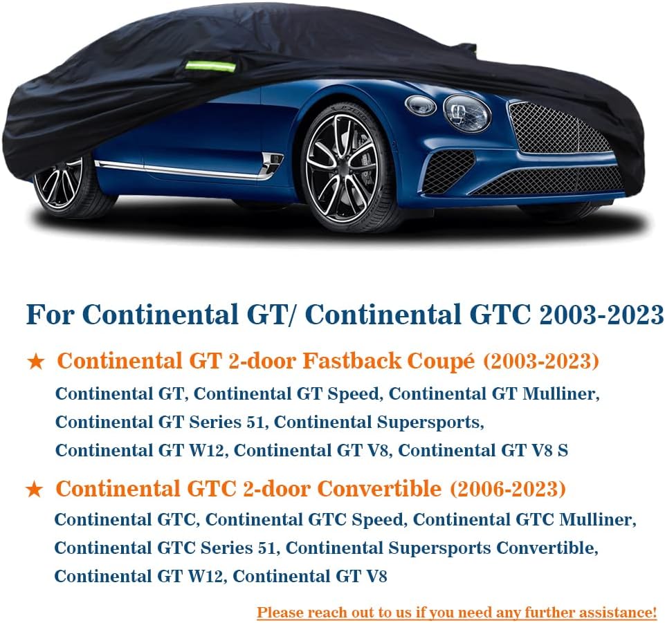 Car Cover Compatible with Bentley Continental GT Coupe/Continental GTC Convertible 2003-2023, Waterproof All Weather Car Cover with Cotton Lining, Outdoor Car Cover for Continental GT GTC