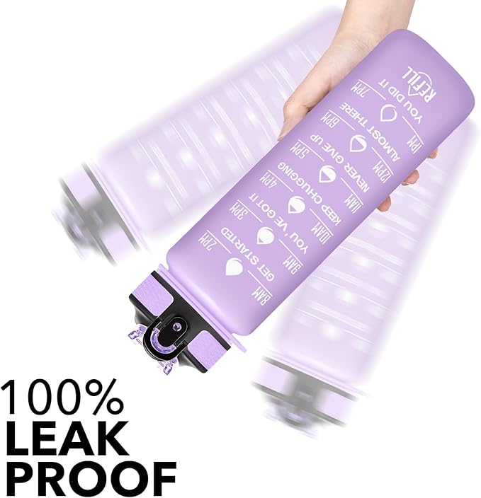 Hyeta 32 oz Water Bottles with Times to Drink and Straw, Motivational Water Bottle with Time Marker, Leakproof, Drinking Sports Water Bottle for Fitness, Gym and Outdoor