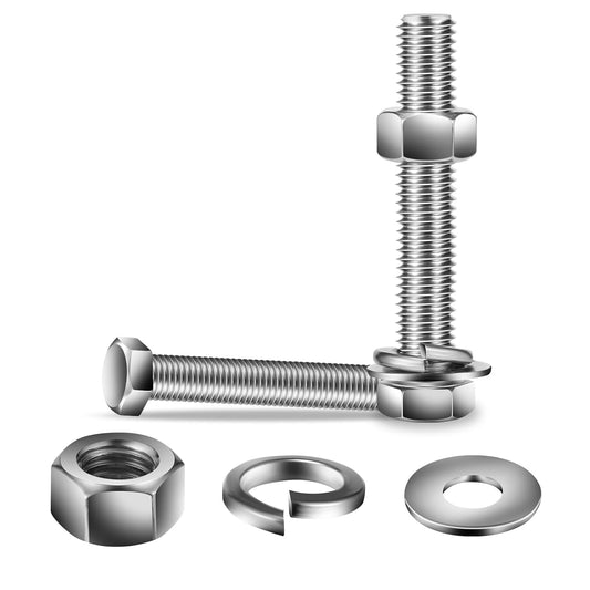 5/16-18 x 5" Hex Head Screw Bolt, Nuts, Flat & Lock Washers, 20Pcs 18-8 (304) Stainless Steel, Fully Threaded, by SG TZH