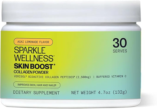 Sparkle Wellness Skin Boost (Acai Lemonade) [30-Serves] | Collagen Powder Supplement with VERISOL Bioactive Hydrolyzed Collagen Peptides & Vitamin C to Improve Skin, Hair & Nail Health