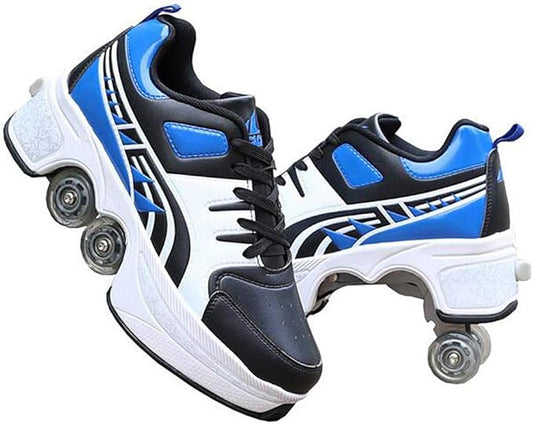 Double-Row Deform Wheel Automatic Walking Shoes Invisible Deformation Roller Skate 2 in 1 Removable Pulley Skates Skating Parkour