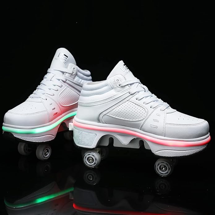 2-in-1 Roller Skates & Sneakers Unisex Retractable Wheels Outdoor Fun & Fitness Kick Roller Shoes