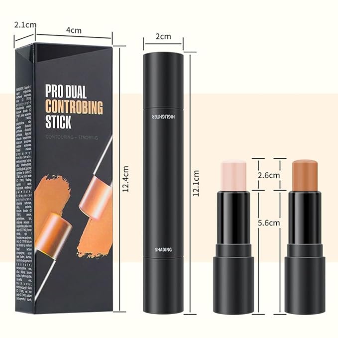 2 Colors Cream Contour Sticks Makeup Kit, Primer Face Highlighter Contouring for Beginners, Highlight and Contour Kit, Cream Concealer Makeup Blur Stick, Primer Face Corrector 3#