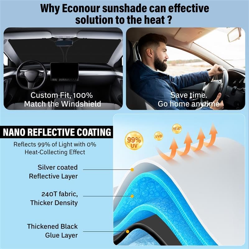 EcoNour Windshield Sun Shade Compatible for Subaru Crosstrek - 2018 2019 2020 2021 2022 2023 2024 2025 | Dual Layered 240T Polyester Material Sun Cover for Car Windshield | Custom Fit UV Sun Visor