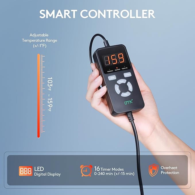 UTK Far Infrared Heating Pad, Heated Wrap with Jade for Arm Joint Elbow, Fast Heating, FSA-HSA Eligible, Hotter to 159℉, 4H Auto Off & Memory Function, 120" Extension Cord,Birthday Gifts for Men Women