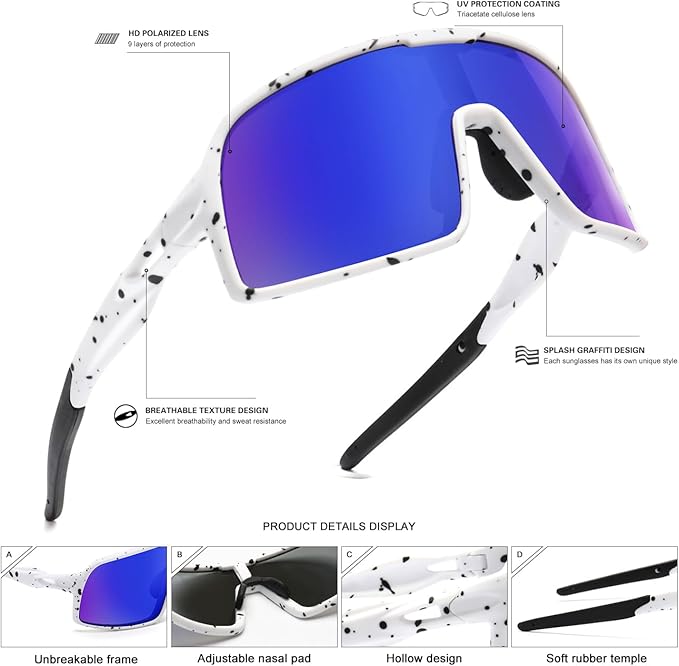 Polarized Sports Sunglasses for Men and Women Cycling Glasses UV Protection Goggles for Mountain Bike Running Fishing