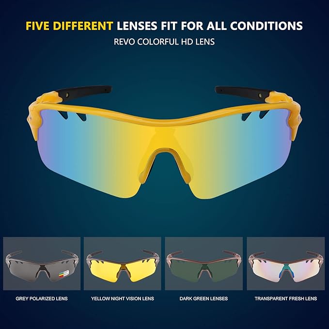 BangLong Polarized Sports Sunglasses Cycling Sun Glasses for Men Women with 5 Interchangeable Lenes for Running Baseball Golf