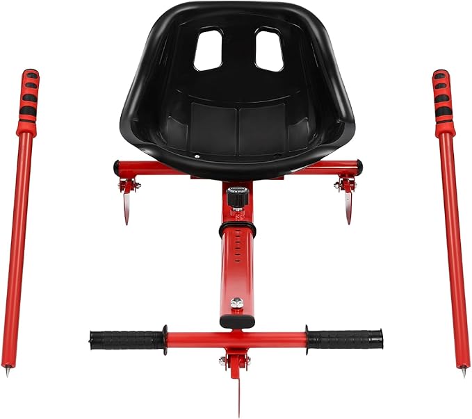 Adjustable Height Ice Skating Ski Sled Board for Kids, 360° Non-Slip Pedals & Support Stick, 176.4lbs Capacity Snow Slider - Red&Black