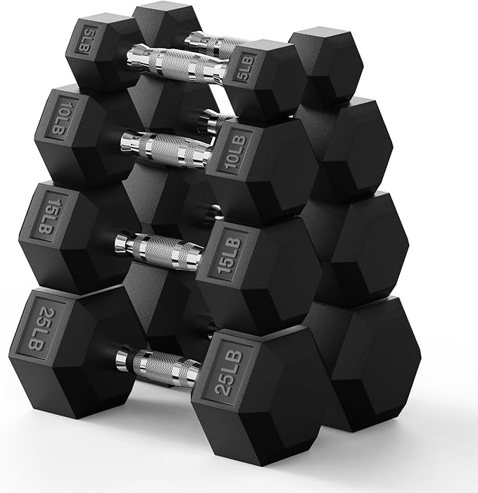 PAPABABE Hex Dumbbell Set 45-550 lb, Rubber Encased Home Gym Dumbbells, Weights Dumbbells for Women & Men, Hand Weight for Strength Training
