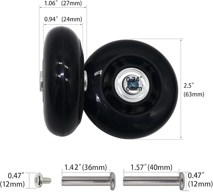 Mute Wear-resistant Outher Diameter 2.5 inch Luggage Suitcase Replacement Wheels Kit Inline Outdoor Skate Replacement Wheels (2.5 in × 0.94 in)