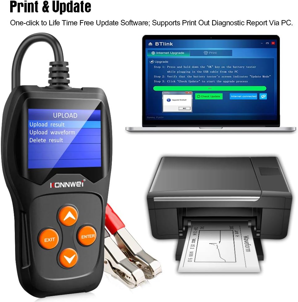 KONNWEI KW600 Car Battery Tester 12V Professional 100-2000 CCA Automotive Battery Load Analyzer and Alternator Tester Waveform Voltage Test for Car/Boat/Motorcycle…