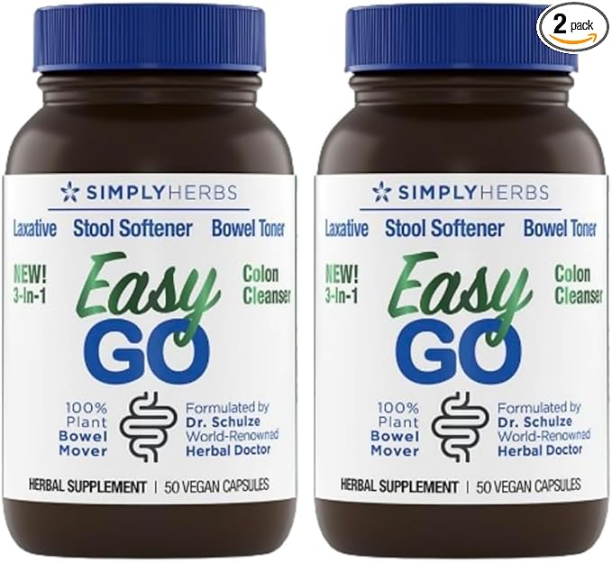Dr. Schulze's Easy GO Bowel Mover 2-Pack | Formulated Gentle Laxative, Colon Toner & Stool Softener | 100% Plant Natural Bowel Cleanse | Promotes Regular & Complete Bowel Movements | 100 Ct Vegan