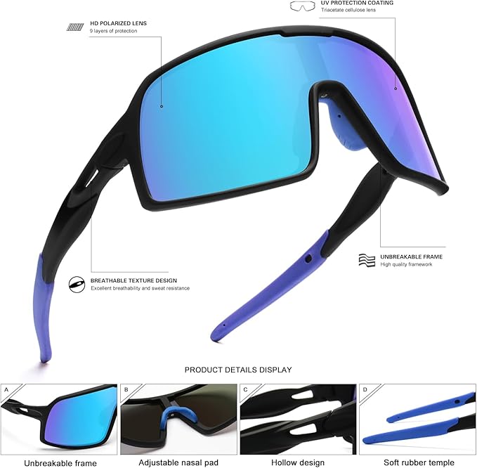 Polarized Sports Sunglasses for Men and Women Cycling Glasses UV Protection Goggles for Mountain Bike Running Fishing