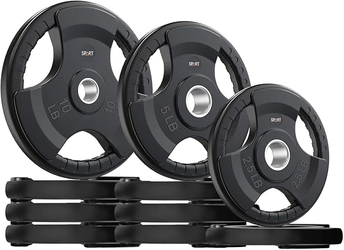 SPART Weight Plate 2-Inch Rubber Coated Olympic Grip Plate for Barbell,Solid Cast Iron Weight Plates in Pairs or Single for Strength Training,Weightlifting,Crossfit,Home Gym(5LB/10LB/25LB/35LB/45LB)