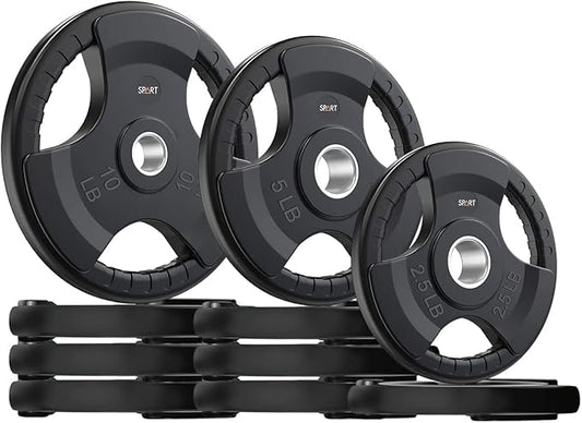 SPART Weight Plate 2-Inch Rubber Coated Olympic Grip Plate for Barbell,Solid Cast Iron Weight Plates in Pairs or Single for Strength Training,Weightlifting,Crossfit,Home Gym(5LB/10LB/25LB/35LB/45LB)