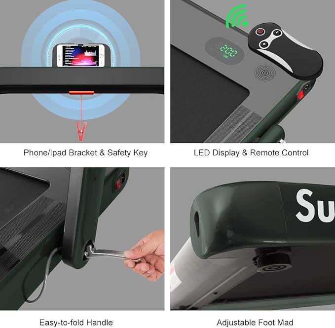 GYMAX Walking Pad, 2.25HP Foldable Treadmill with Smart App & Remote Control, Bluetooth LED Monitor, Small Spaces Compact Running Machine, Folding Portable Under Desk Treadmill for Home Office