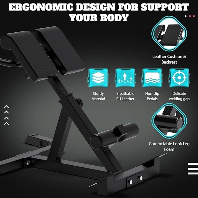 Roman Chair,Back Extension Bench,Multi Functional Ab Bench, Hyperextension Bench Abdominal Exercise, Leg Strength Trainer Home Men Women Full Body