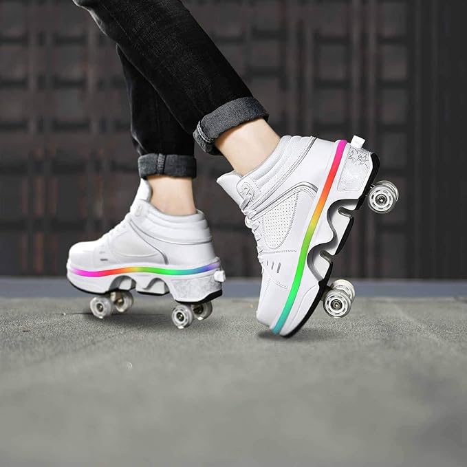 Double-Row Deform Wheel Automatic Walking Shoes Invisible Deformation Roller Skate 2 in 1 Removable Pulley Skates Skating Parkour