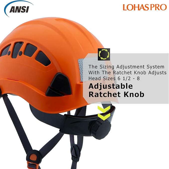 Hard Hats Construction Safety Helmet with Visor ANSI Z89.1 Approved OSHA Hardhat, LOHASPRO Vented Men Work Hard Hat with Chin Strap Tree Climbing Arborist Helmet (P4 Orange+Smoked Visor)